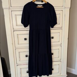 LOFT PETITE Navy Puff Sleeve Tiered Maxi Dress NEVER WORN